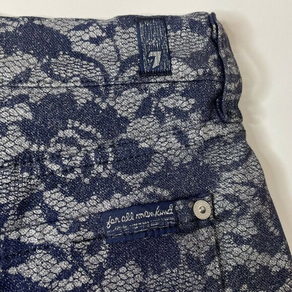 Seven 7 For All Mankind Size 25 Denim Shorts Jean Shorts Silver Lace Print - Picture 6 of 12